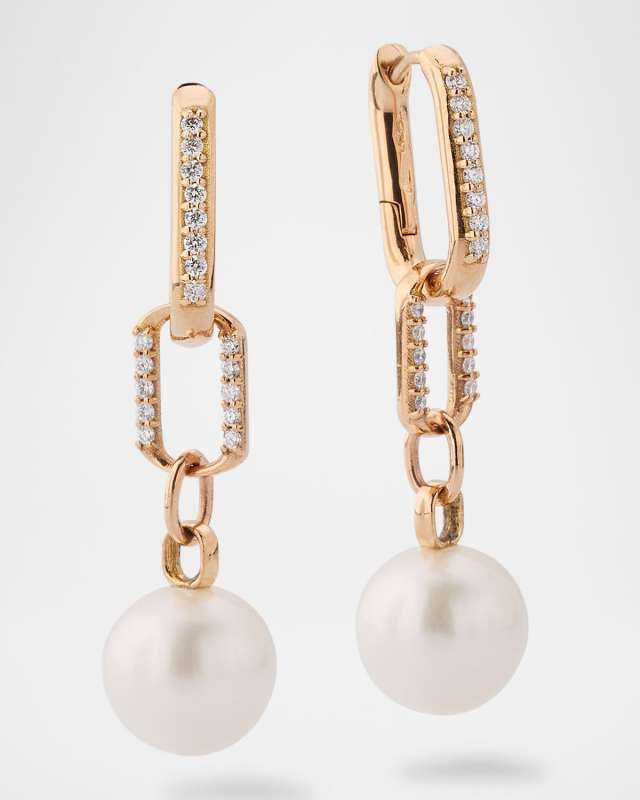 Aurum 18K Rose Gold Diamond and Freshwater Pearl Drop Earrings